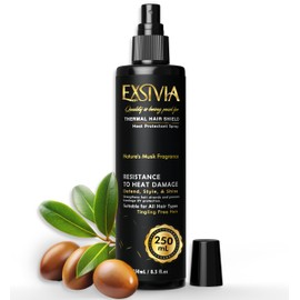 EXSIVIA Heat & Color Protection Hair Spray with Castor Oil Musk Fragrance, Frizz-Free Shine, Thermal Protection, Paraben-Free 250mL