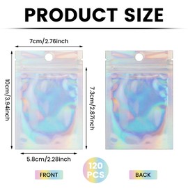 120 Pcs Mylar Bags, 7X10cm Holographic Bags, Resealable Bags, Sweet Bag, Resealable Pouches, Seal Bags, Mylar Foil Ziplock Bags, Holographic Aluminum Foil Pouches for Coffee Beans Candy