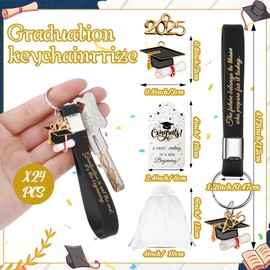 Quelay 24 Set 2025 Graduation Favors for Guests Grad Inspirational Silicone Keychains Gift with Graduation Cap 2025 Cards Organza Bags for College Middle High School Graduate Souvenir Party Favors