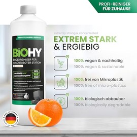 BiOHY Bodenreiniger f√ºr Wischroboter Station mit Orangenduft (1l Flasche) + Dosierer | Reinigungsmittel Konzentrat f√ºr alle Wisch & Saugroboter mit Nass-Funktion | Schaumarm & Streifenfrei