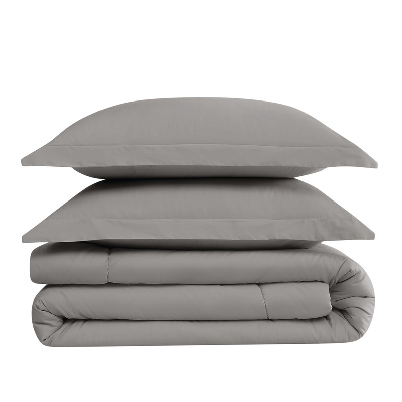 Brooklyn Loom Oversized Cotton Percale Grey King 3 Piece Comforter