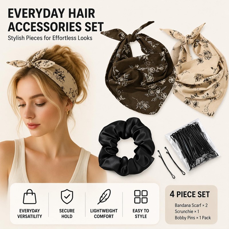 Head Scarf Hair Tie Set - Head Scarf - Silk