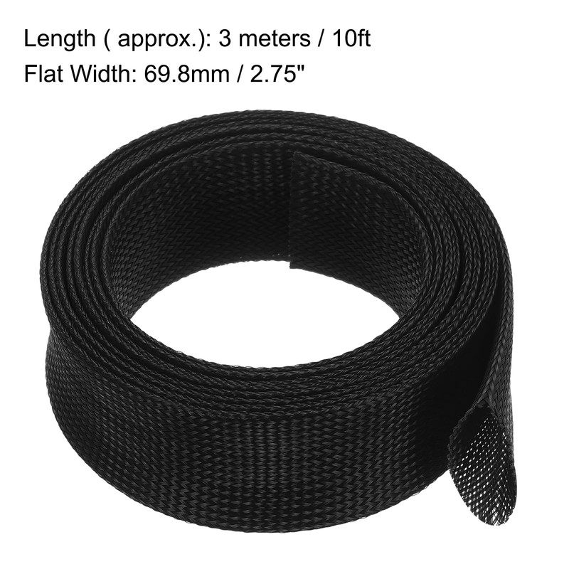 sourcing map Expandable Sleeving,2 3/4-inch 10ft Cable Sleeve, Black