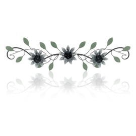 KHJCXS Metal Wall Art Modern Minimalist Metal Flowers Wall Decor Horizontal Wall Art Iron Artwork,for Over Door,Bedroom,Living Room,Kitchen,Officel Scroll Wall Decor(Black)