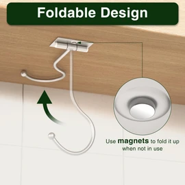 Josmimic Modern Banana Hanger Hook Under Cabinet: Adhesive Banana Holder Silver, Foldable with Magnets When Not in Use, Under Counter Banana Hook, Stainless, Hold 13 LB
