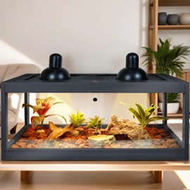 Bearded Dragon Tank 81 Gallon, Lizard Tank, Reptile Tank with Metal Mesh Roof Door, Snake Tank with Lock Design, 48" Wide, Black