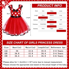 COYBTO Princess Dress for Girls, Polka Dot Toddler Tutu Dress with Mouse Ear Bag for Kids Birthday Carnival Christmas Cosplay (130)