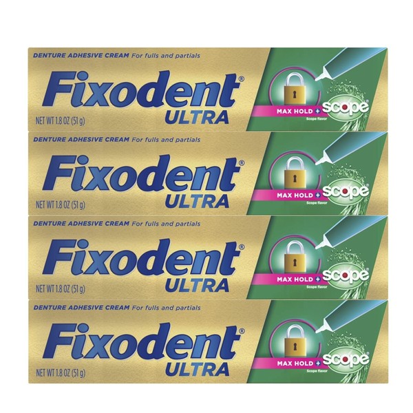 Fixodent Ultra with Scope Flavor, Denture Adhesive, 1.8 oz (Pack of 4)