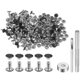 HARFINGTON 100 Sets Leather Rivets 6mm x 6mm Metal Double Cap Rivet Snaps Studs Fasteners with 3pcs Setting Tools Rivets for Leather Craft DIY Repair Decoration, Matte Black