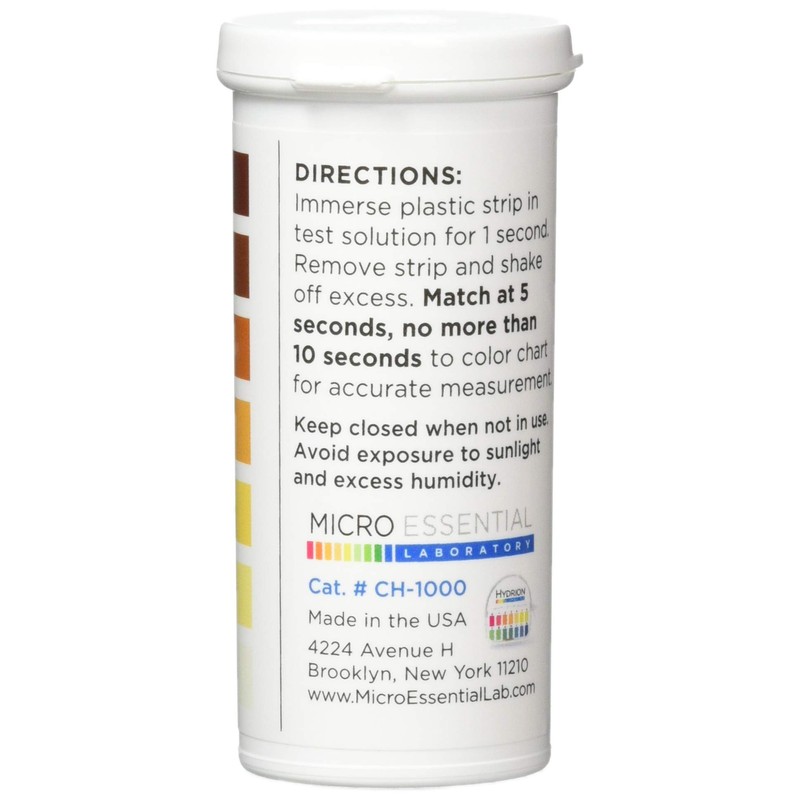 MICRO ESSENTIAL CH-1000 Chlorine Test Paper, Plastic Strips, Pack of