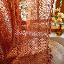 WAZZIO Burnt Orange Curtains Sheer 45 Inch Length Bedroom Short Small Cafe Rod Pocket Vintage Fall Privacy Let Light in Cotton Lace Boho 2 Panel, Terracotta