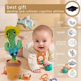 Kids Dancing Talking Cactus Toys Singing Mimicking Recording Repeating What You Say Sunny, Tummy Time Toy Mimic Repeats What You Say (Hawaiian Flower Shirt)