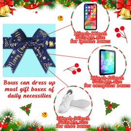 Luinabio 12 Pcs Christmas Elastic Bows for Gift Boxes Stretch Loops with Bows Adjustable Elastic Ribbon Xmas Bows Elastic Bows for Gift Boxes Wrapping Party Favors Wedding Supplies(Blue,32-36 Inch)