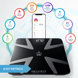 INEVIFIT Smart Body Fat Scale, Highly Accurate Bluetooth Digital Bathroom Body Composition Analyzer, Measures Weight, Body Fat, Water, Muscle, BMI, Visceral Fat & Bone Mass for Unlimited Users