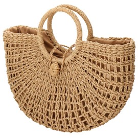 Straw Bags for Women,Hand-woven Straw Top-handle Bag with Round Ring Handle Summer Beach Rattan Tote Handbag (Black)