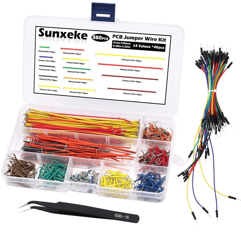 Sunxeke 560Pcs Jumper Wire Kit Solderless Flexible Breadboard 14 Lengths