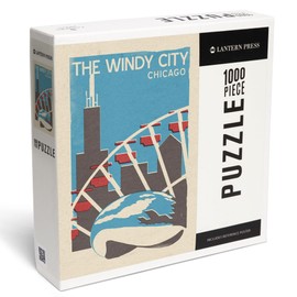 Lantern Press 1000 Piece Jigsaw Puzzle, The Windy City, Chicago, Illinois, Woodblock