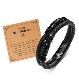 FLHEART 18th Birthday Gifts for Men Boys, Leather Bracelet Engraved Happy Birthday Gifts for Son Grandson Brother Nephew Boyriend