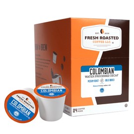 Fresh Roasted Coffee,100% Colombian Water Processed Decaf, Kosher, K-Cup Compatible, 24 Pods