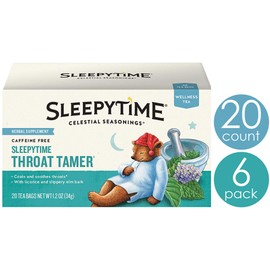 Celestial Seasonings Wellness Tea, Sleepytime Throat Tamer, Caffeine Free Sleep Tea, 20 Tea Bags (Pack of 6)