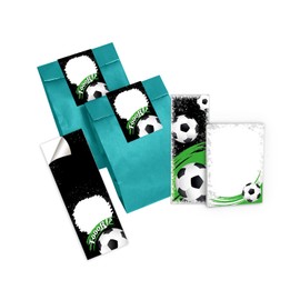 6 Bookmarks + 6 Mini Notepads + 6 Gift Bags (Petrol) + 6 Stickers Football Football Party Bags Guest Gift for Children's Birthday Boys