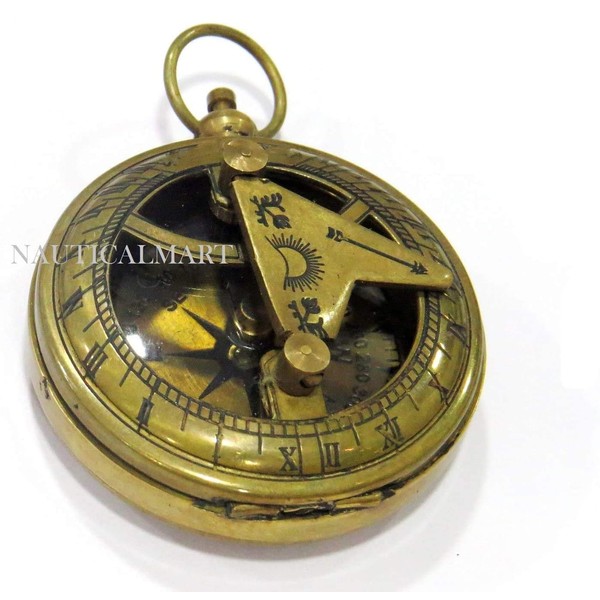 Antique Push Button Brass Sundial Compass Outdoor Navigation Directional Nautical Housewarming Gifts