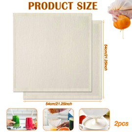 Qcdou Cheese Cloths, 2 PCS Cheese Cloths for Straining, Large Muslin Cloths, Reusable Muslin Squares, Cotton Cheesecloth for Cooking Cheese, Butter, Nut Milk(50x50cm)