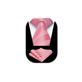 HISDERN Men's Tie Formal Stripes Tie with Pocket Square Set Wedding Ties and Handkerchief, pink