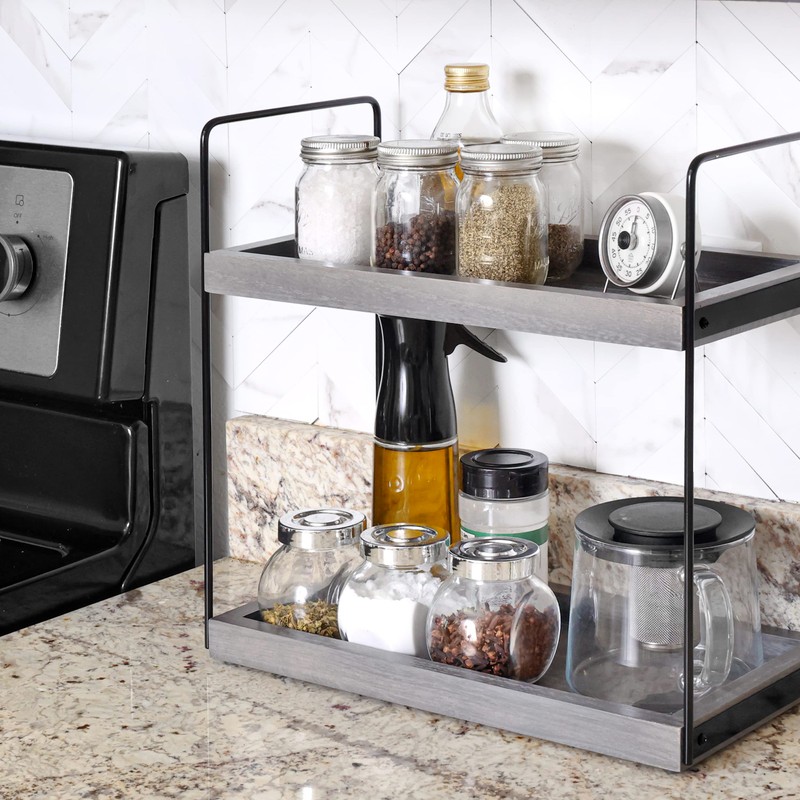 Hidden Haven - 2 Tier Bathroom Countertop Organizer Lightly Lacquered