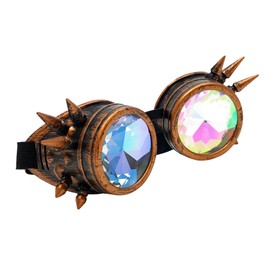Rave Kaleidoscope Goggles Vintage Copper Spiked Steampunk Glasses Rainbow Diffraction Rainbow Lenses