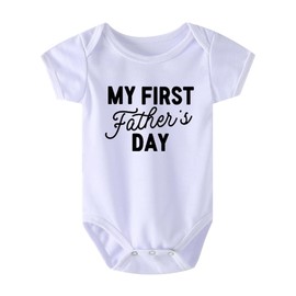 Newborn Infant First Father’s Day Rompers Outfit Baby Bodysuit Boys Girls Short Sleeve One-piece Jumpsuit (0-3 Months, my first Father's Day-White)