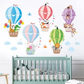 BASHOM BS-104 Animals in Hot Air Balloons Wall Sticker for Children Elephant Giraffe Monkey Removable for Children's Room Bedroom Living Room Playroom