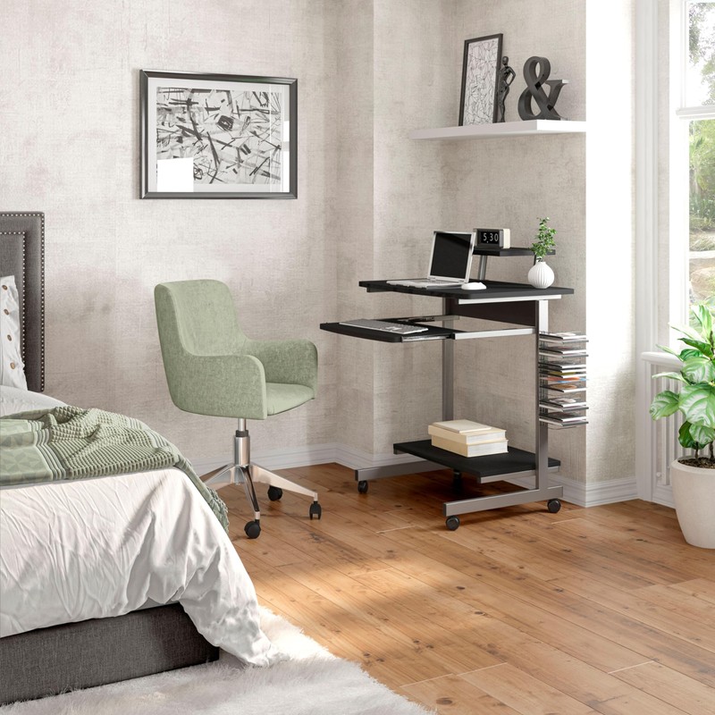 Rolling Mobile Computer Desk/Cart with Storage Shelves, Rolling Working Station