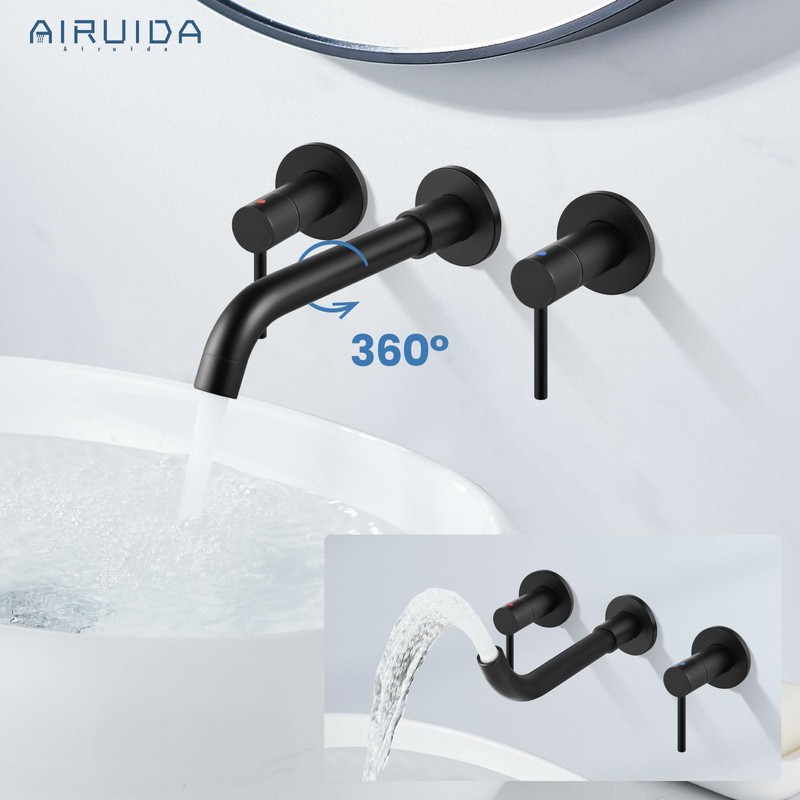 Airuida Solid Brass Widespread Wall Mount Bathroom Faucet with 360