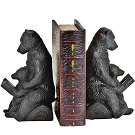 Bellaa Decorative Bookends Bear Mom Cub Kids Reading Vintage Desk Top Bookrack Bookshelves Book Ends Stopper Support Cabin Cottage Farmhouse Boho Home Decor Heavy Duty 7 inch
