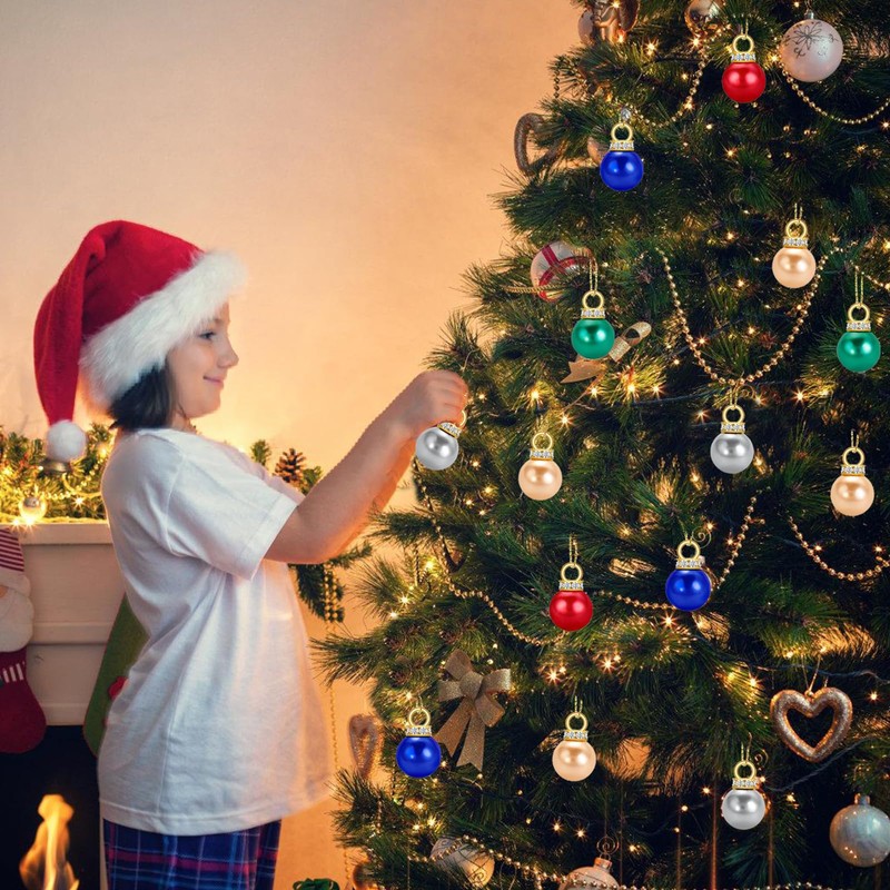 Pack of 100 Mini Christmas Baubles Set, Christmas Glitter, Tree