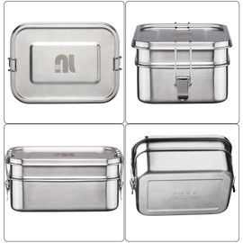 nicelock 2-Tier Stainless Steel Lunch Box with Folding Cutlery and Removable Divider (540ml, 800ml) - Reusable Metal Bento Container, Eco-Friendly, for Women Kids Work School