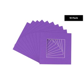 CountryArtHouse Purple Acid Free 16x16 Picture Frame Mats with White Core Bevel Cut for 8x8 Pictures - Fits 16x16 Frame - Pack of 10 Mats - with Bags & Backings