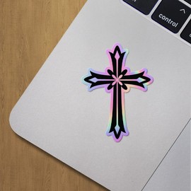 Holographic Decal Stickers of Vintage Cross Premium Waterproof Vinyl Decal Stickers for Laptop Phone Accessory Helmet Car Window Mug Tuber Cup Door Wall Decoration ANDVER3d25670HO