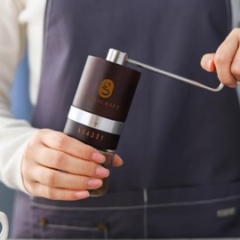 Premium Manual Burr Coffee Grinder - Made with real Beechwood; Hand Coffee Grinder with Stainless Steel Burr Mill; Extra-Fine to Coarse Coffee & Espresso Burr Grinder (Dark Brown)