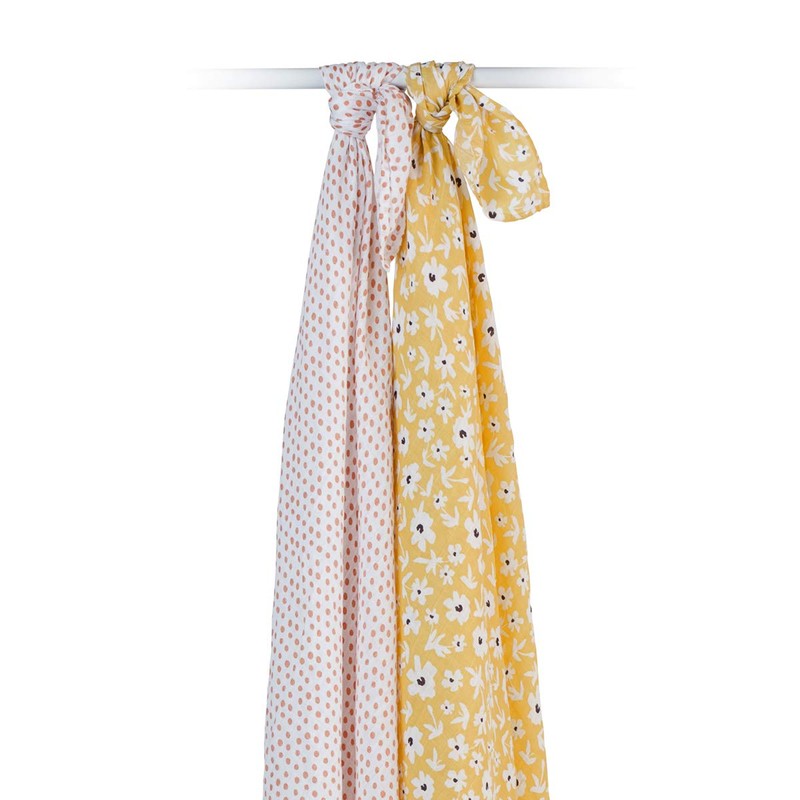 Lulujo Boho Swaddle Set, Cotton Muslin Blankets, 2 Pack (Yellow