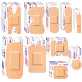200 Pcs Bandages Variety Pack Assorted Sizes, Waterproof Adhesive Fingertip Bandages, Breathable Fabric Wound Care for First Aid, Bulk Set with 10 Styles