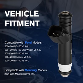 Set of 8 Fuel Injectors Compatible with Ford E-150 F-150 4.6L 2004-2008, for Ford E-250 4.6L 2005-2008, for Ford Explorer 2004-2005, for Mercury Mountaineer 4.6L 2004-2005, 4 Holes, Replace# FJ867