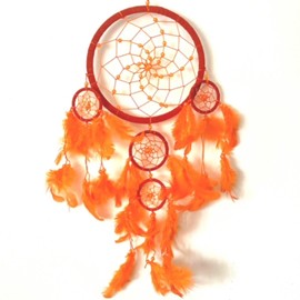 Large Orange Suede Dream Catcher With Matching Feathers & Beads