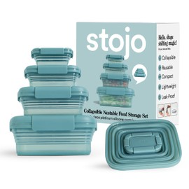 Stojo Nestable Collapsible Food Storage Container -Set of 4, Eucalyptus- Leak-Proof Airtight Seal Made With Food Grade Silicone For Meal Prep, Lunch Box, Pantry Organizer - Microwave & Dishwasher Safe