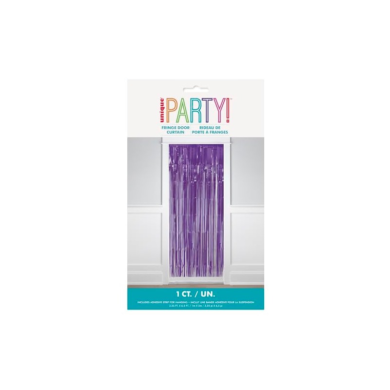 Unique 16858 Foil Fringe Door Curtain x 2 m-Deep Purple