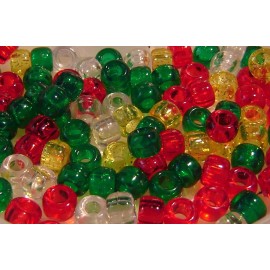 CHRISTMAS MIX Transparent Pony Beads 9x6mm 100pc Acrylic USA made