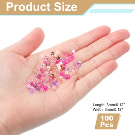 sourcing map 100Pcs Crystal Cube Beads, 3mm Square Glass Beads Faceted Loose Spacer Bead for Bracelets Necklace Earring DIY Jewelry Making Craft(Pink Series)