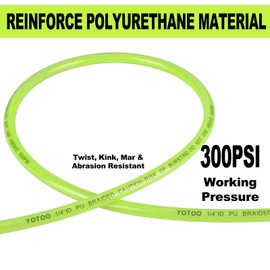 YOTOO Reinforced Polyurethane Air Hose 1/4" Inner Diameter by 50' Long, Flexible, Heavy Duty Air Compressor Hose with Bend Restrictor, 1/4" Swivel Industrial Quick Coupler and Plug, Green