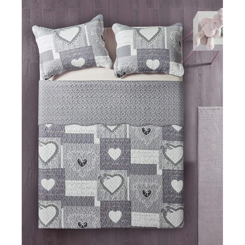 Brilliant Sunshine Grey Heart Love Patchwork, 3-Piece Quilt Set, Reversible